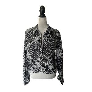 Shyanne XXL Black Bandana Print Denim Jacket Western Jean Trucker Coat